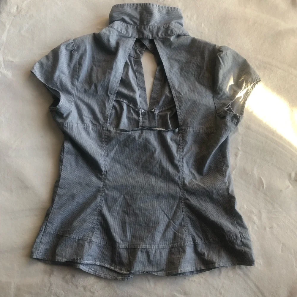 Guess Pinstripe Corset Button Up Light Blue - Picture 2 of 5
